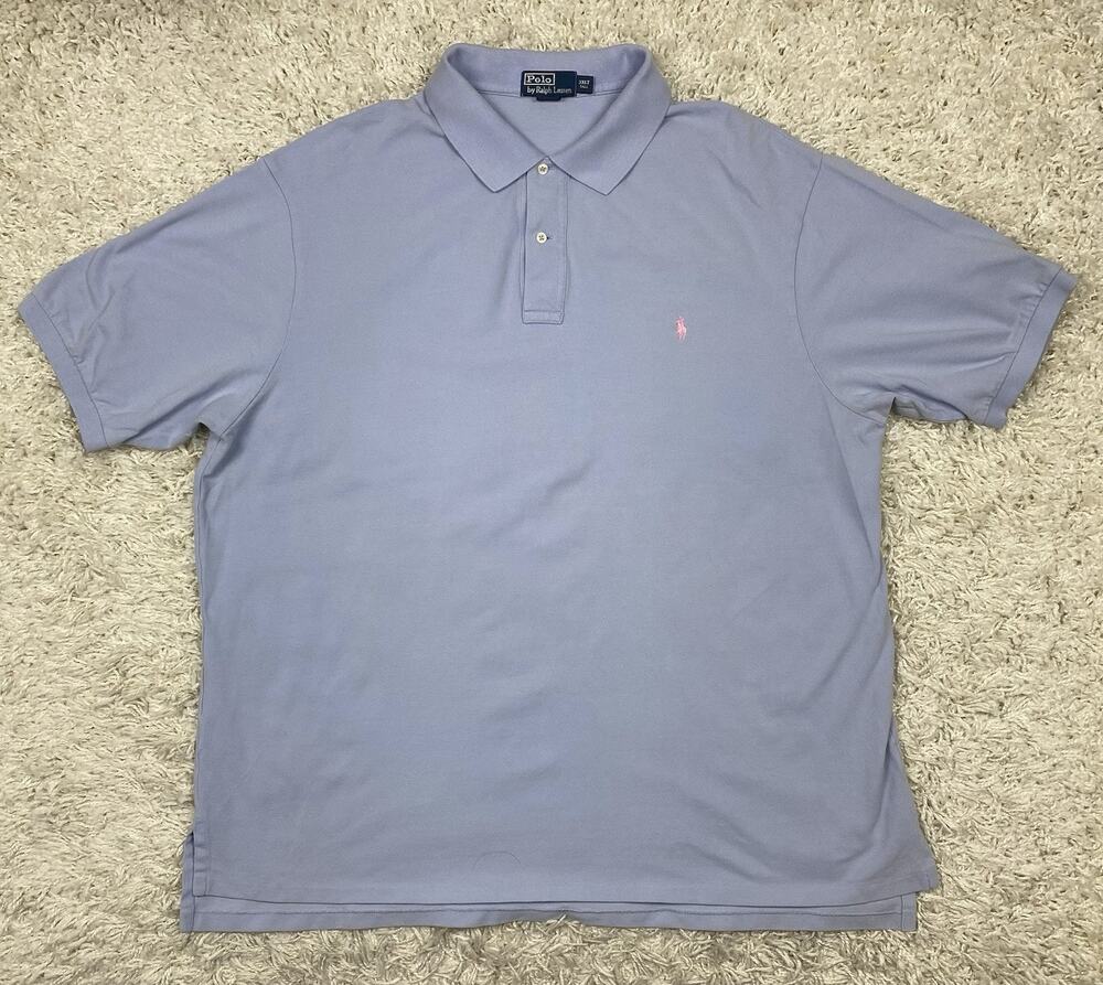Polo Ralph Lauren Polo Shirt Men's 3XLT 3XL Tall Light Blue Pink Pony Mesh Pique